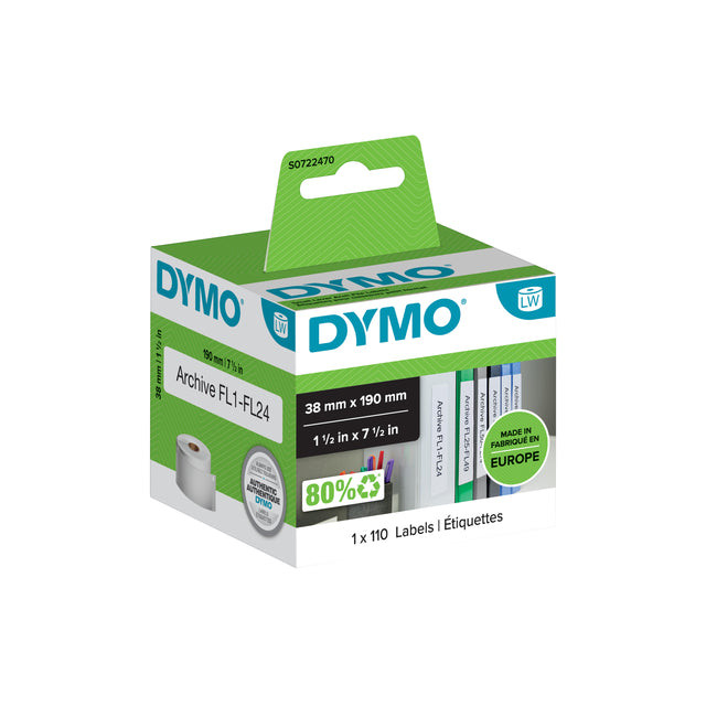 Etiket Dymo 99018 labelwriter 38x190mm ordner smal 110stuks | Rol a 110 stuk