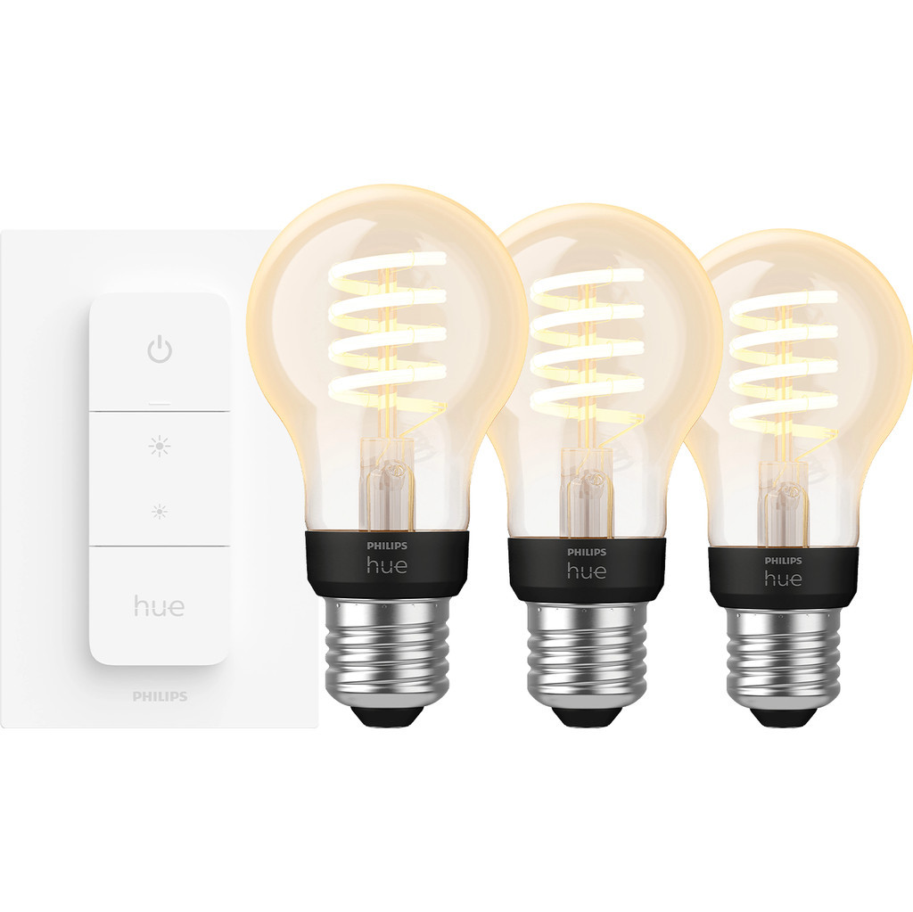 Philips Hue Filament White Ambiance Standaard 3-pack + dimmer