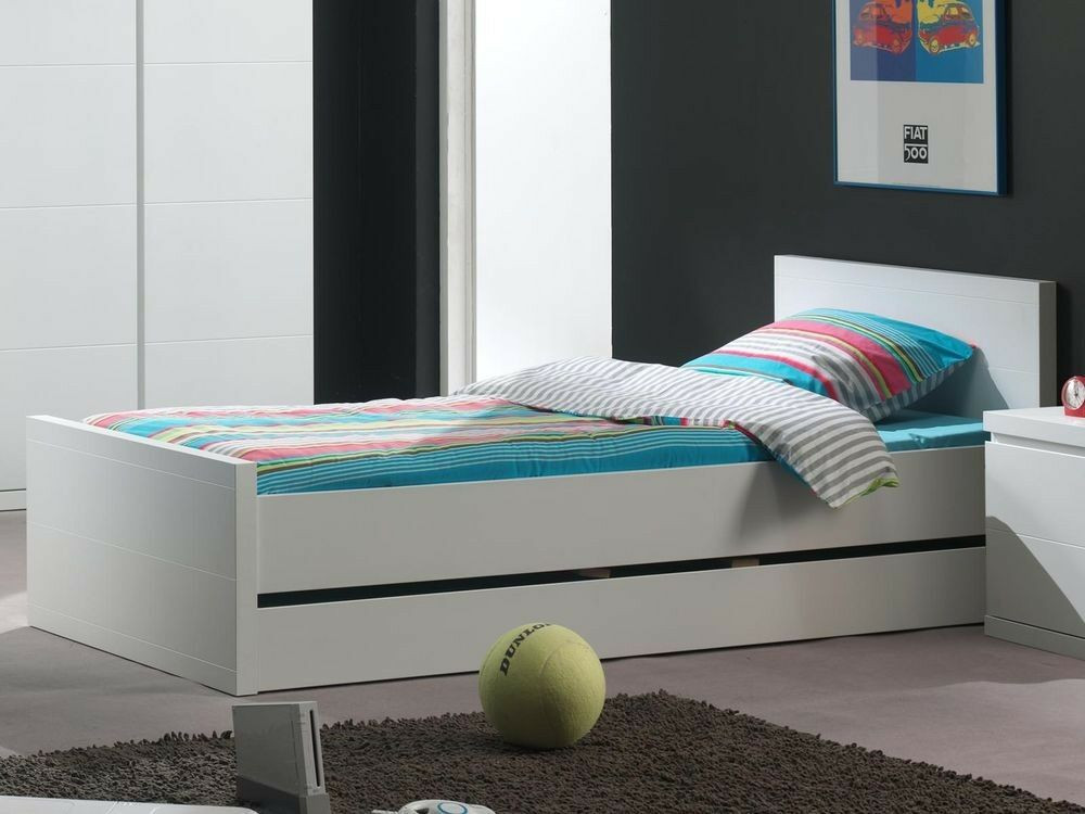 Bed LARA 90x200 cm satijn wit gelakt met lade