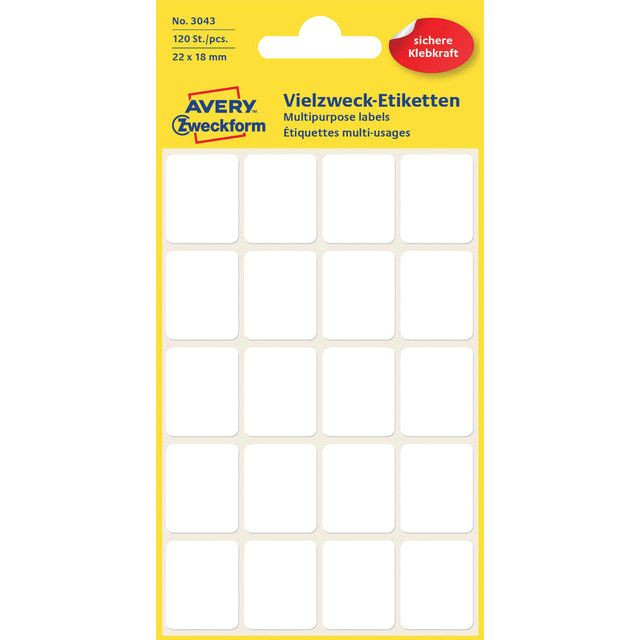 Etiket Avery Zweckform 3043 22x18mm wit 120stuks | 10 stuks