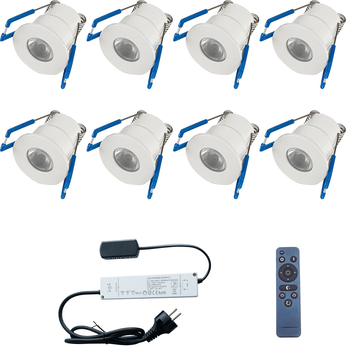 LED Veranda Spot Complete Set - Velvalux - 8 Stuks - 3W - Natuurlijk Wit 4000K - Dimbaar - Waterdicht IP65 - Inbouw - Rond - Mat Wit - Aluminium - 12V