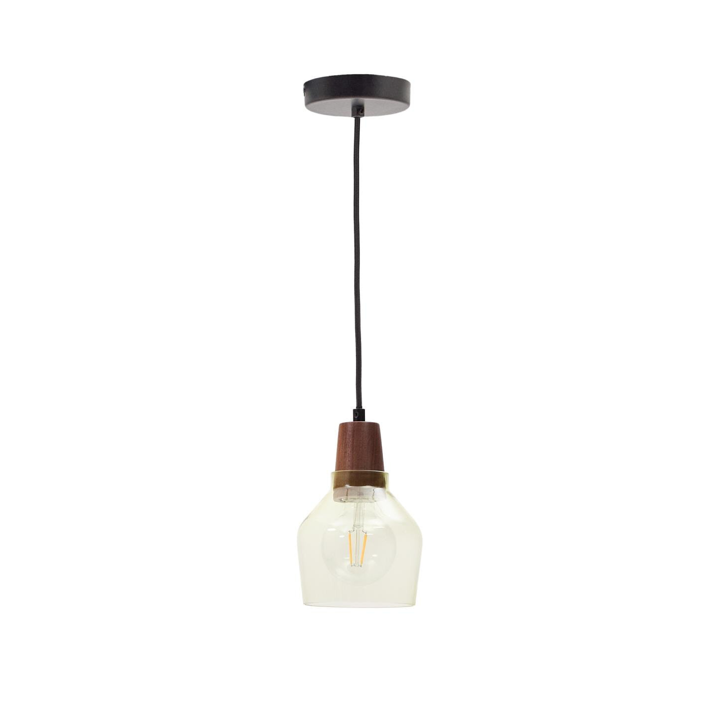 Kave Home Hanglamp Silex Notenhout en glas, 13cm - Grijs