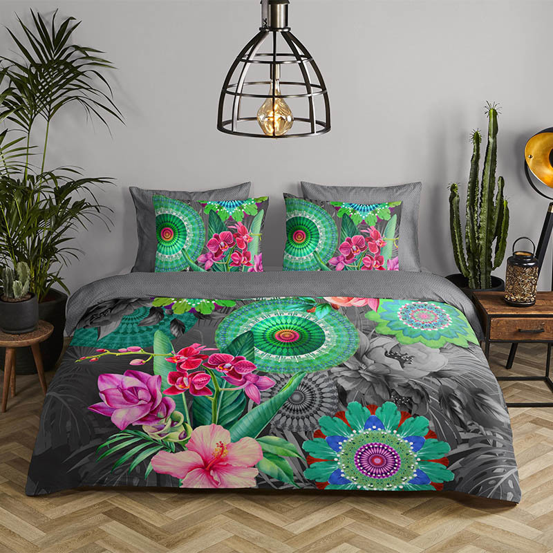 Dekbedovertrek Thirze - Lits-Jumeaux (240x220 cm) - Meerkleurig Katoen-satijn - Dessin: Bloemen, Patroon, Natuur - HIP - Dekbed-Discounter.nl