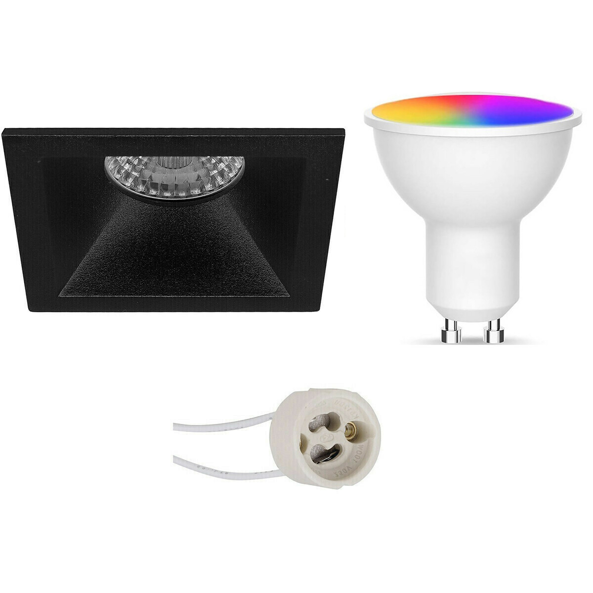 LED Spot Set GU10 - Facto - Smart LED - Wifi LED - Slimme LED - 5W - RGB+CCT - Aanpasbare Kleur - Dimbaar - Pragmi Pollon Pro - Inbouw Vierkant - Mat Zwart - Verdiept - 82mm