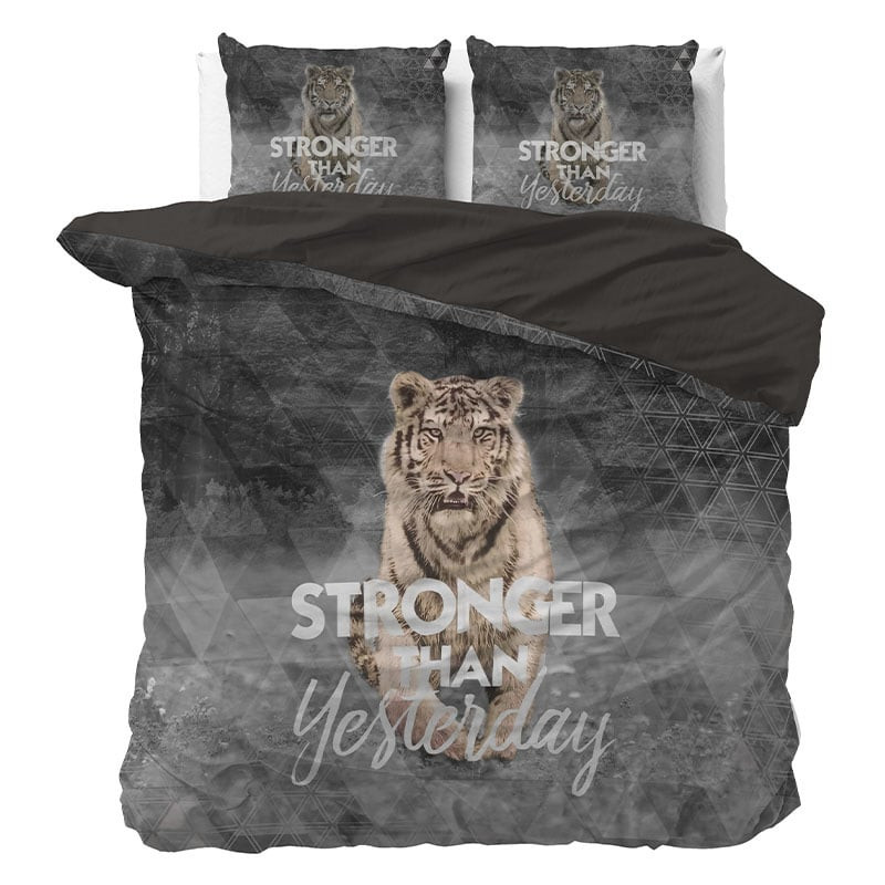 Dekbedovertrek Stronger - Lits-Jumeaux (240x220 cm) - Grijs Katoen - Dessin: Dieren - Sleeptime - Dekbed-Discounter.nl