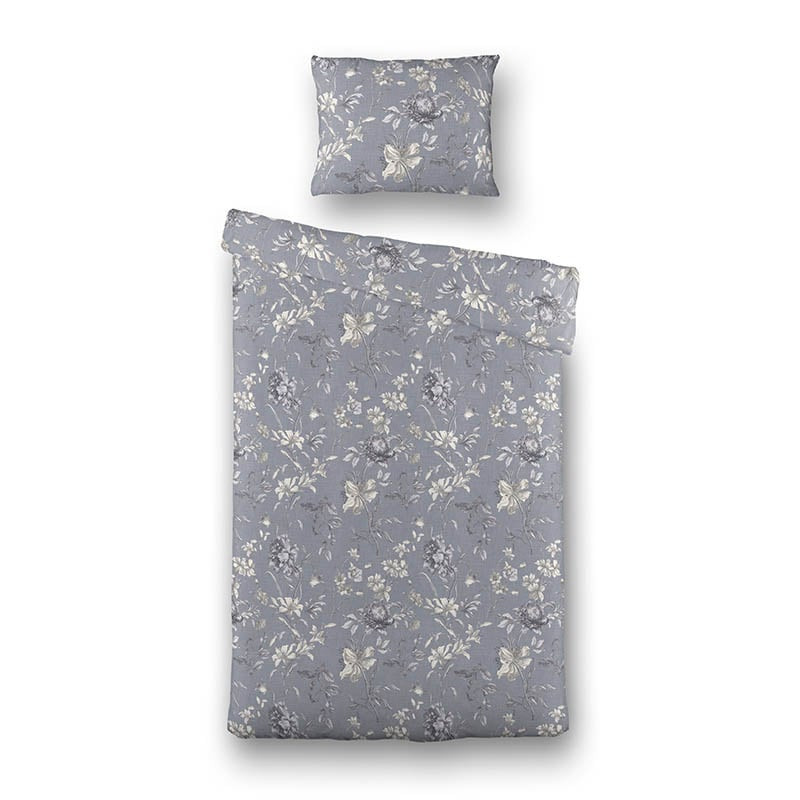 Dekbedovertrek Gray Blossom - Eenpersoons (140x200 cm) - Grijs Polyester-katoen - Dessin: Natuur - Fresh and Co - Dekbed-Discounter.nl