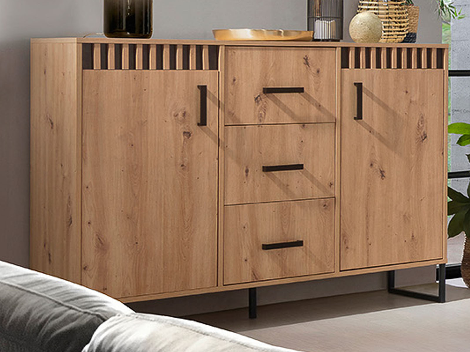 Dressoir LAMINE 2 deuren 3 lades artisan eik