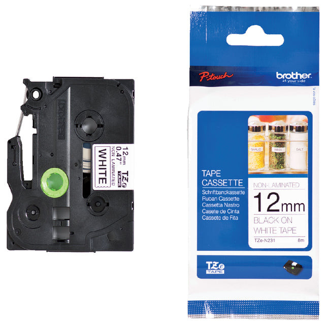 Labeltape Brother P-touch TZE-N231 12mm zwart op wit | 1 stuk