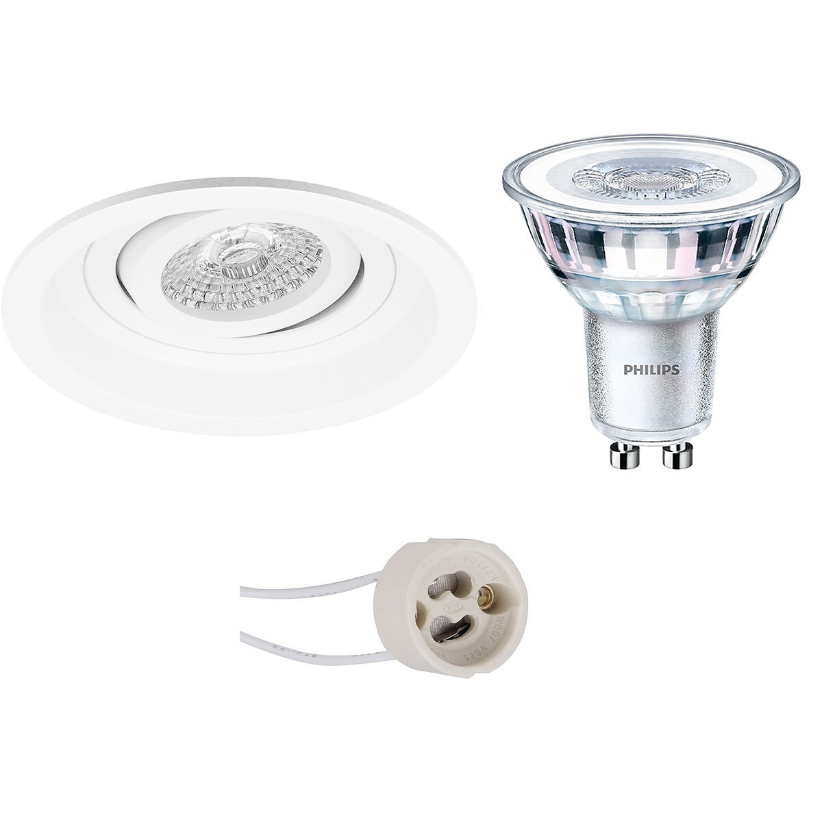 LED Spot Set - Pragmi Domy Pro - GU10 Fitting - Inbouw Rond - Mat Wit - Verdiept - Kantelbaar - Ø105mm - Philips - CorePro 840 36D - 4W - Natuurlijk Wit 4000K - Dimbaar