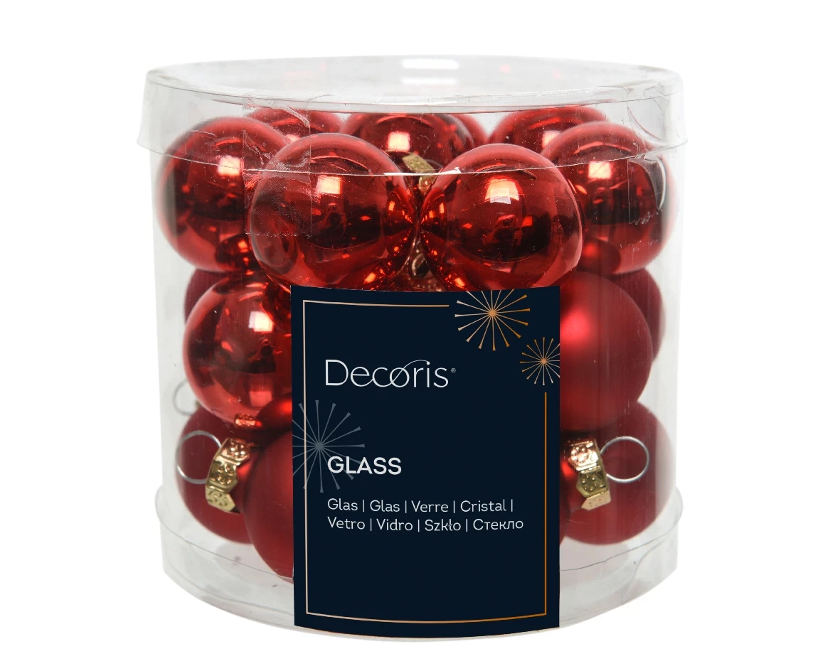 Decoris kerstballen set glas 24st kerstrood 2,5cm