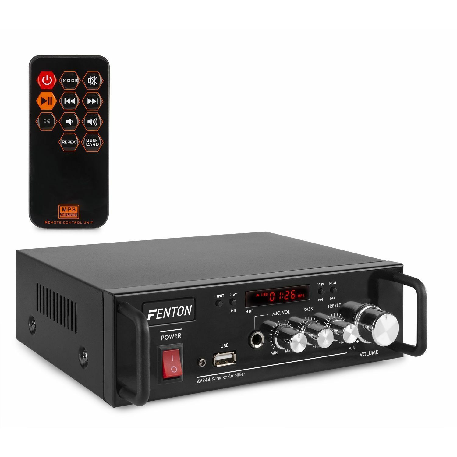 Fenton AV344 karaoke versterker met Bluetooth en ingebouwde accu - 2x