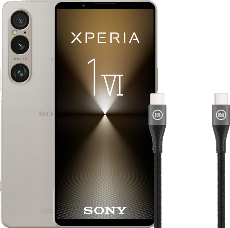 Sony Xperia 1 VI 256GB Zilver 5G + BlueBuilt Usb C Kabel 1,5m Nylon Zwart