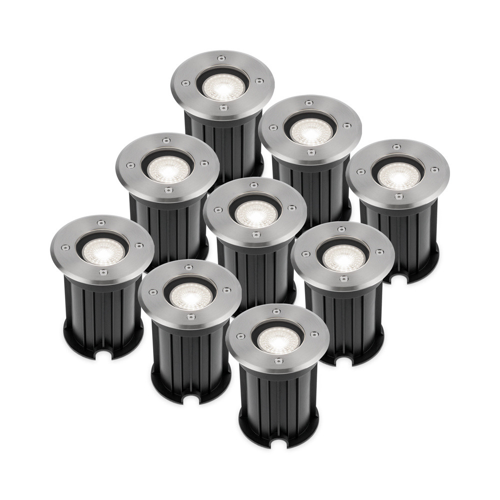 HOFTRONIC™ 9x Maisy dimbare LED grondspot - Rond - RVS - 6000K daglicht wit - 5 Watt - IP67 straal waterdicht - 3 jaar garantie