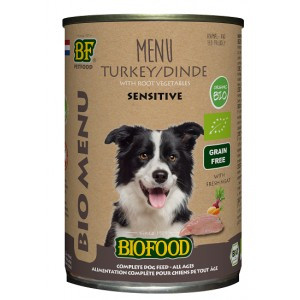 BF Petfood Biofood Organic Sensitive Kalkoen Bio Menu natvoer hond (blik 400 gram) 12 x 400 g