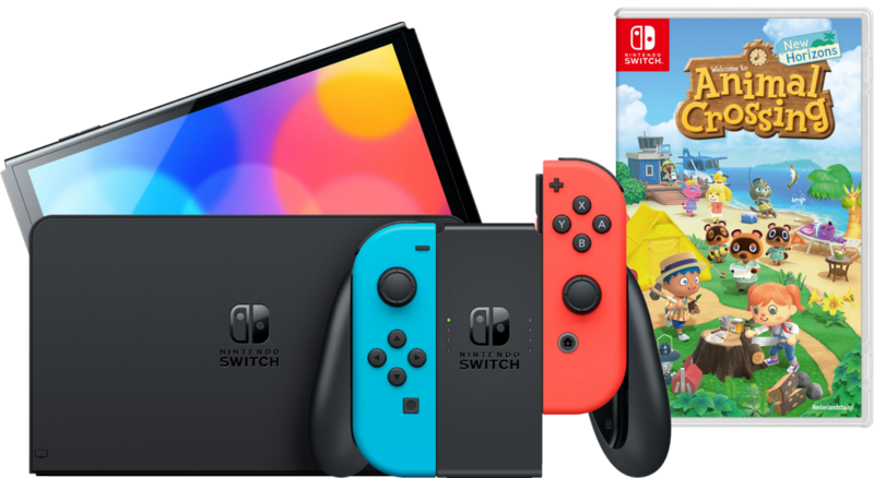 Nintendo Switch OLED Blauw/Rood + Animal Crossing New Horizons