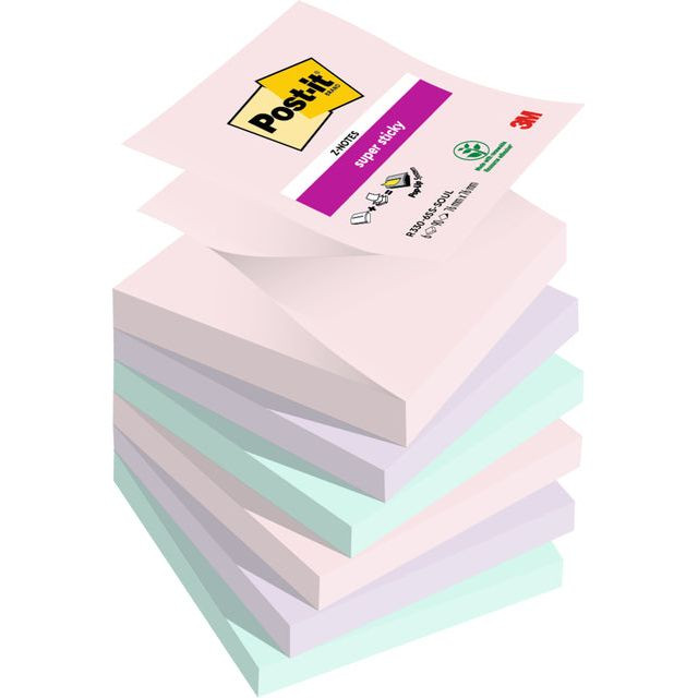 Post-it Super Sticky Z-notes Soulful, 90 vel, ft 76 x 76 mm, geassorteerde kleuren, pak van 6 blokken