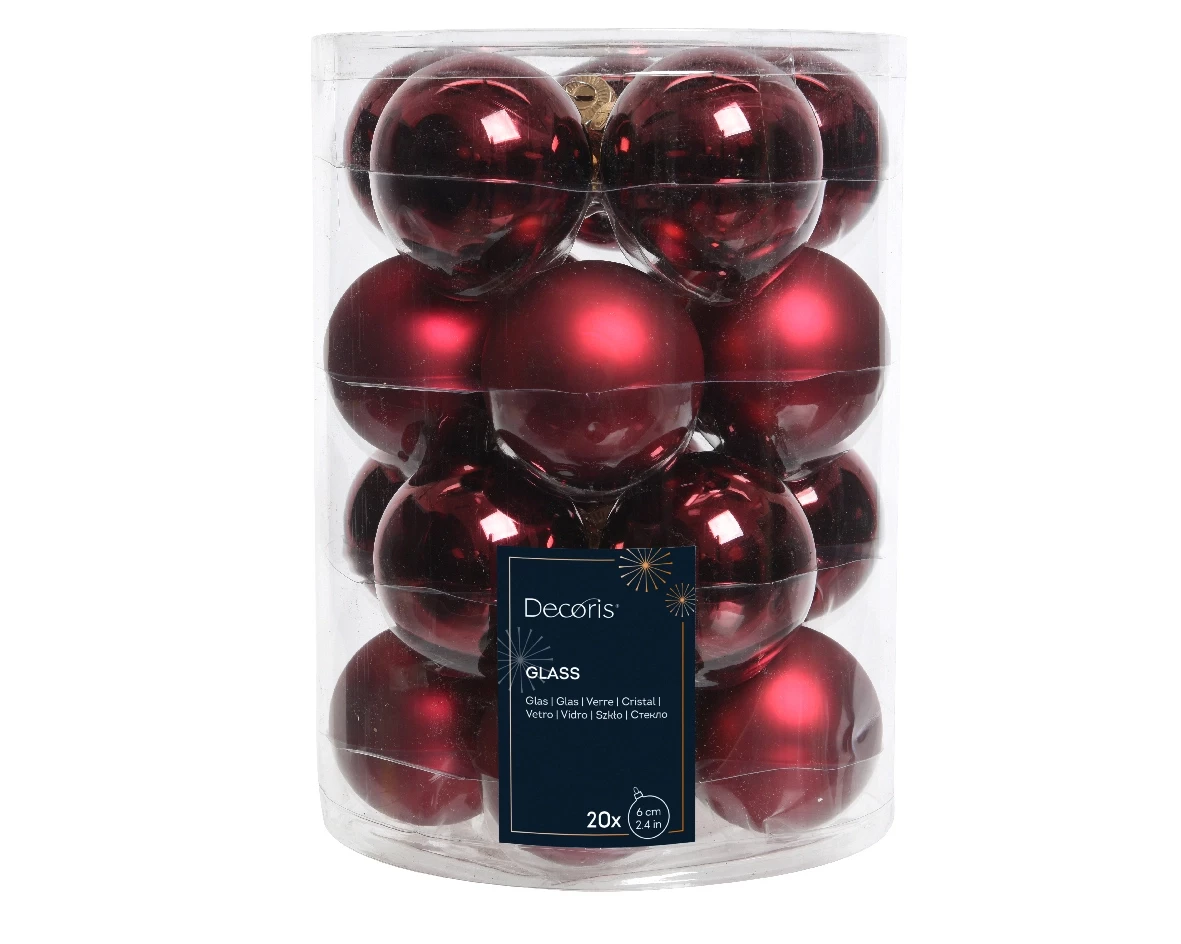 Decoris kerstballen Glas 20st ossenbloed 6cm