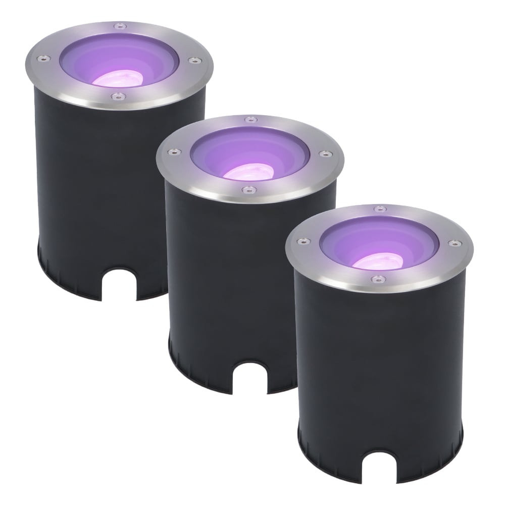 HOFTRONIC™ 3x Lilly Smart LED Grondspot - Kantelbaar - Overrijdbaar - Rond - RVS - RGBWW - 5.5 Watt - IP67 waterdicht - 3 jaar garantie