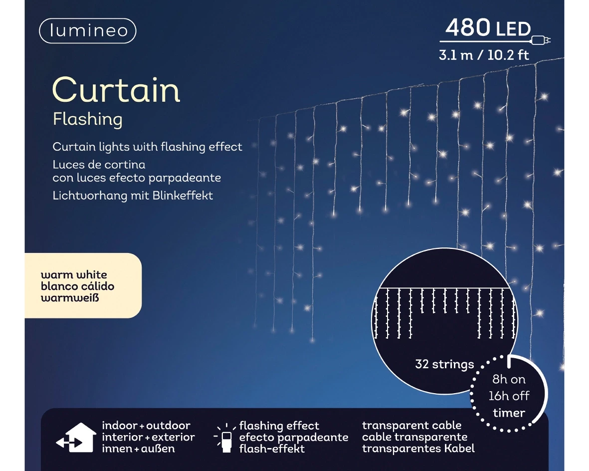 Lumineo 480Led gordijn 310x200cm Transparant/warm wit