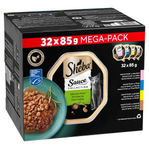 Sheba Sauce Collection Adult Mix Selectie natvoer kat (85 g) 2 verpakkingen (64 x 85 g)