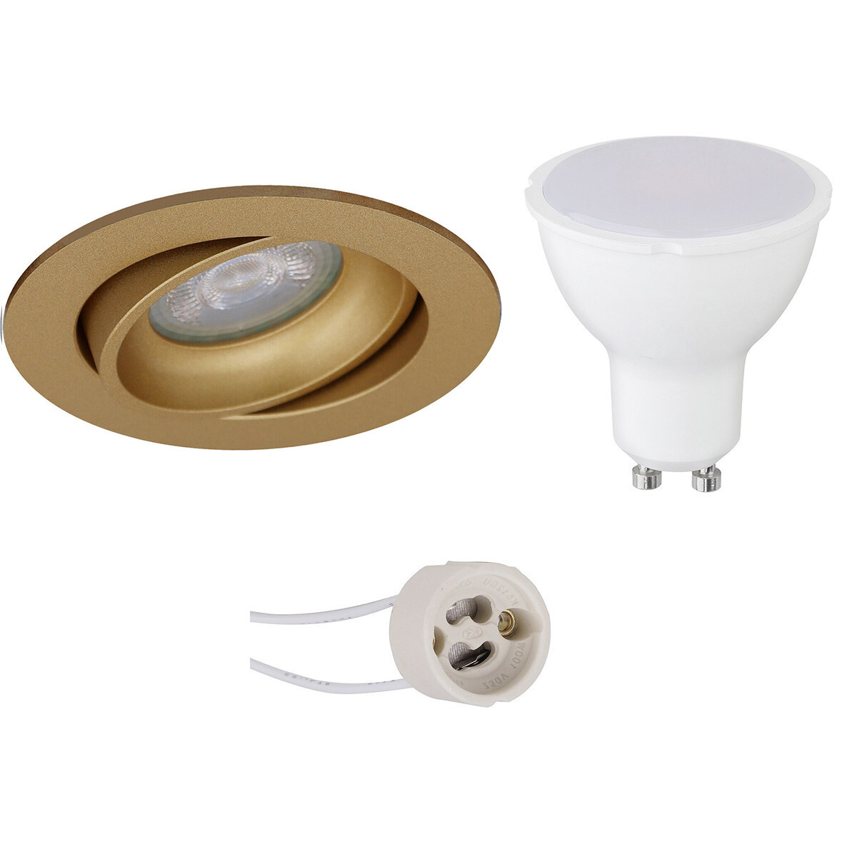 LED Spot Set - Pragmi Delton Pro - GU10 Fitting - Dimbaar - Inbouw Rond - Mat Goud - 6W - Warm Wit 3000K - Kantelbaar - Ø82mm