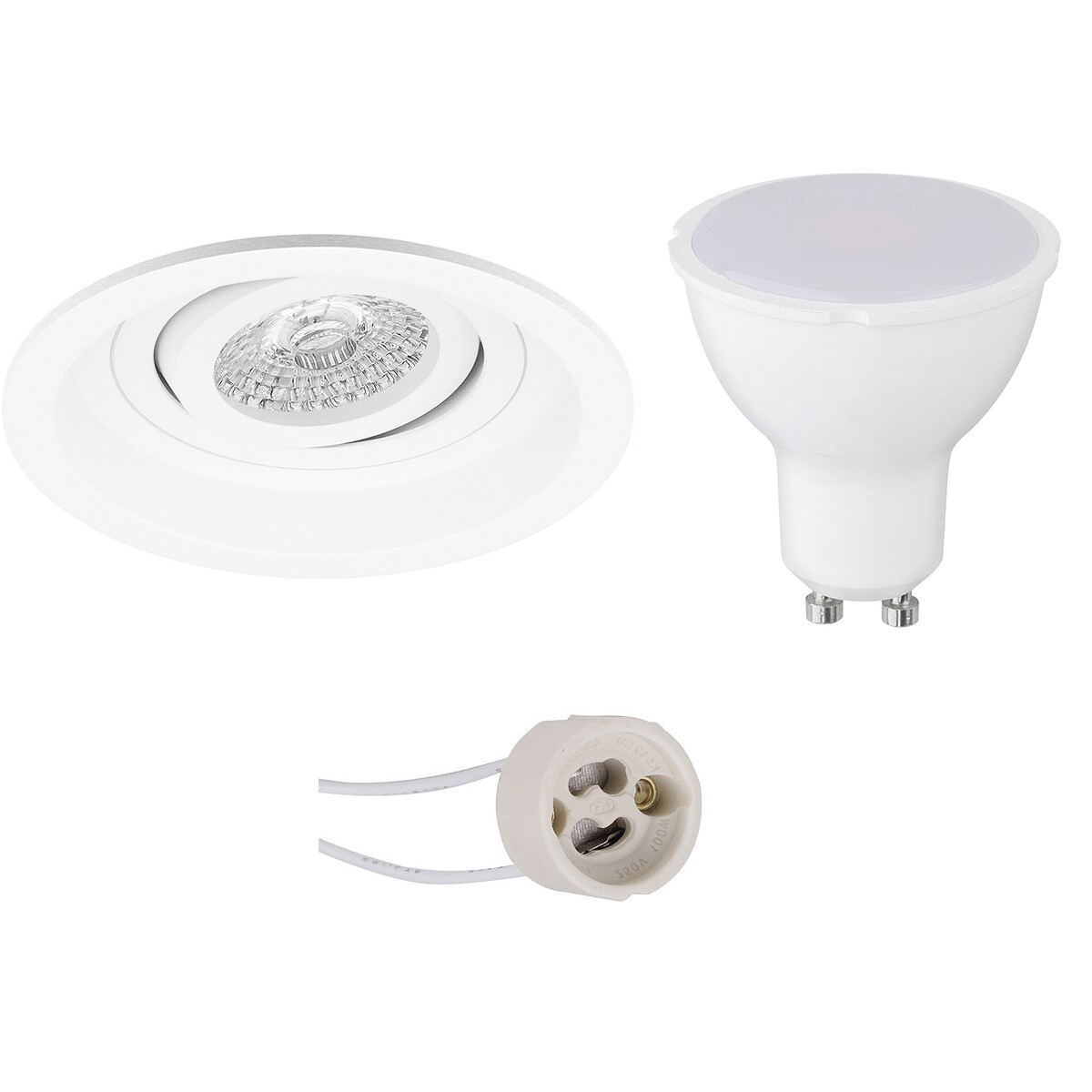 LED Spot Set - Aigi - Pragmi Domy Pro - GU10 Fitting - Inbouw Rond - Mat Wit - 8W - Helder/Koud Wit 6400K - Verdiept - Kantelbaar - Ø105mm