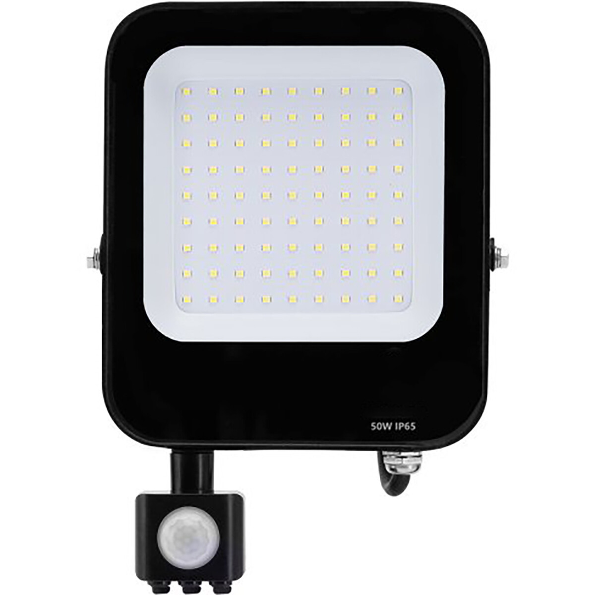 LED Bouwlamp met Bewegingssensor - LED Schijnwerper - Aigi Rekan - 50 Watt - Helder/Koud Wit 6500K - Waterdicht IP65 - Rechthoek - Mat Zwart - Aluminium