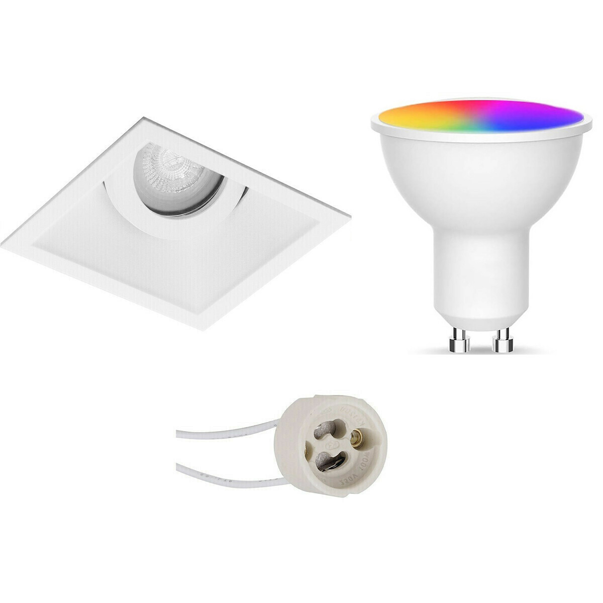 LED Spot Set GU10 - Facto - Smart LED - Wifi LED - Slimme LED - 5W - RGB+CCT - Aanpasbare Kleur - Dimbaar - Pragmi Zano Pro - Inbouw Vierkant - Mat Wit - Kantelbaar - 93mm