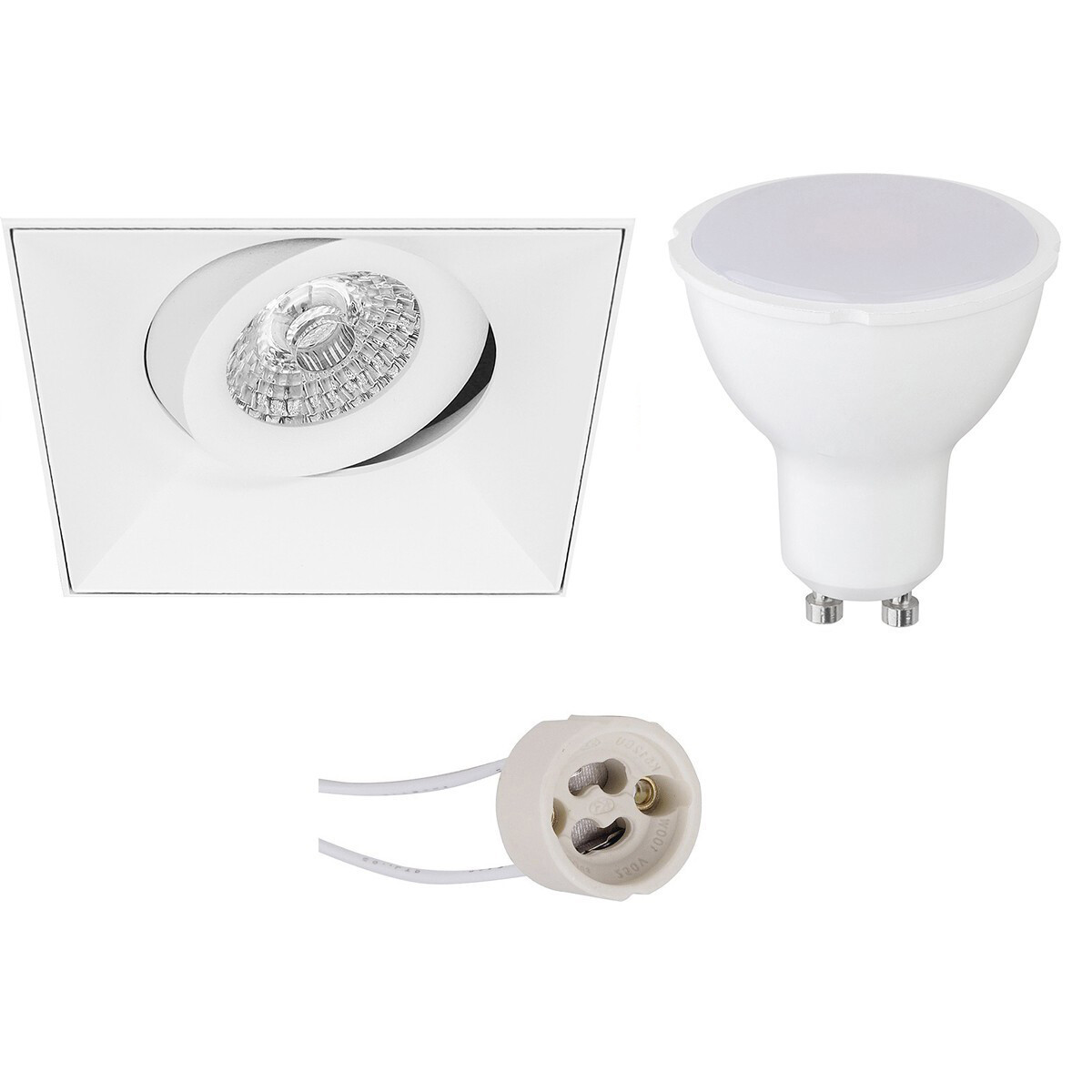 LED Spot Set - Aigi - Pragmi Nivas Pro - GU10 Fitting - Inbouw Vierkant - Mat Wit - 6W - Warm Wit 3000K - Trimless - Kantelbaar - 150mm