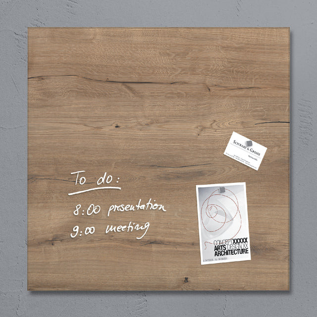 Glas-magneetbord sigel 480x480x15mm natural wood