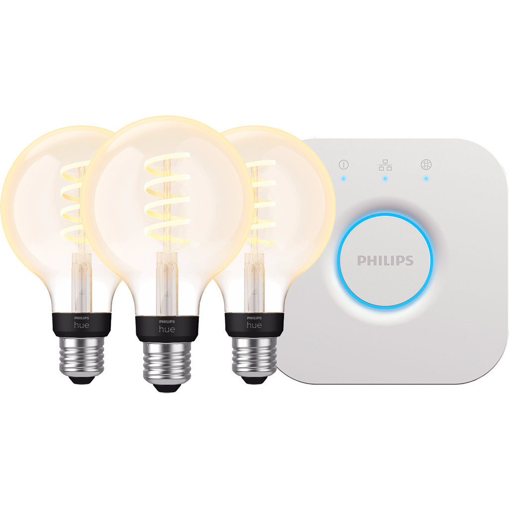 Philips Hue Filament White Ambiance Globe 3-Pack + Bridge