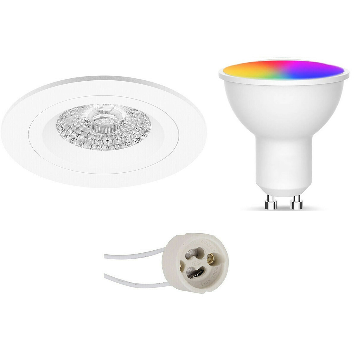 LED Spot Set GU10 - Facto - Smart LED - Wifi LED - Slimme LED - 5W - RGB+CCT - Aanpasbare Kleur - Dimbaar - Pragmi Rodos Pro - Inbouw Rond - Mat Wit - Ø93mm