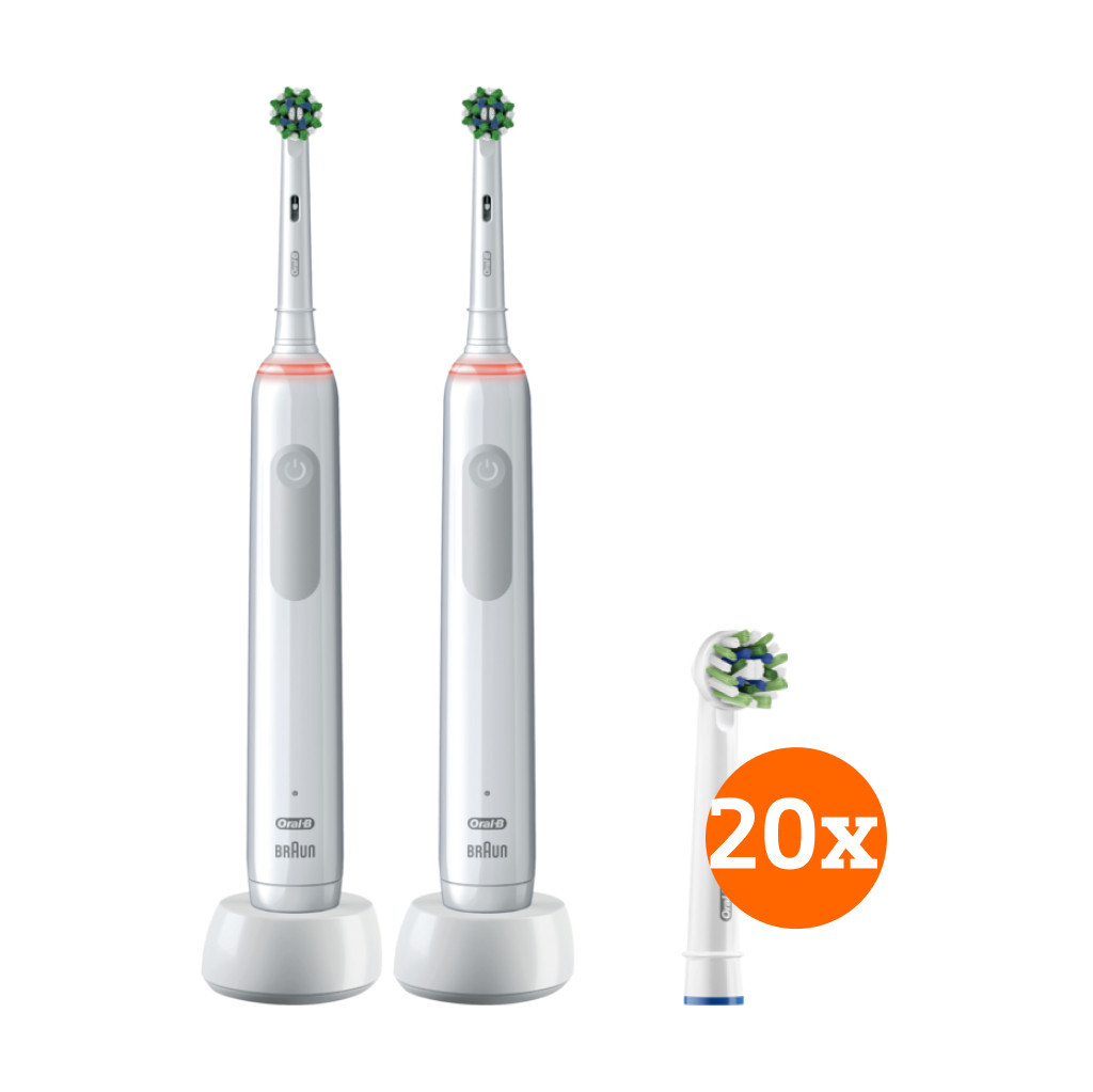 Oral-B Pro 3 3000 Wit Duo Pack + CrossAction opzetborstels (20 stuks)