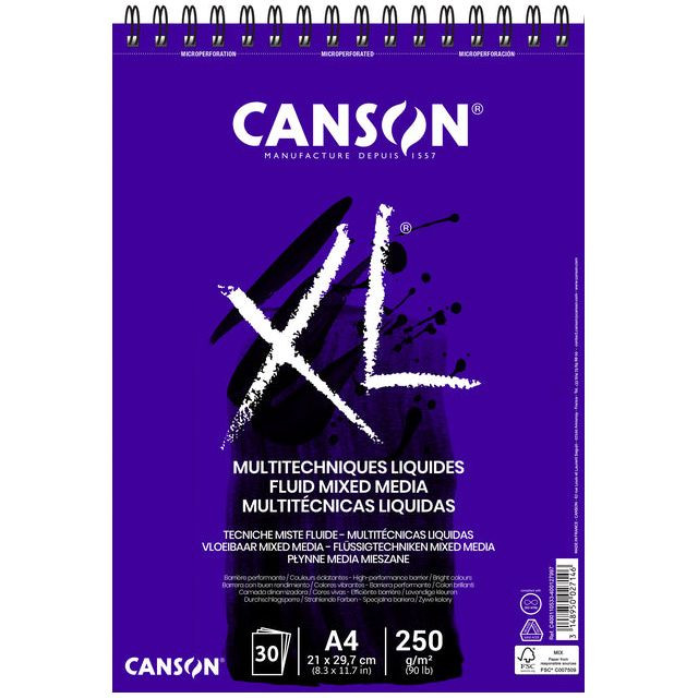 Tekenblok canson xl fluid mixed media a4 30v 250gr