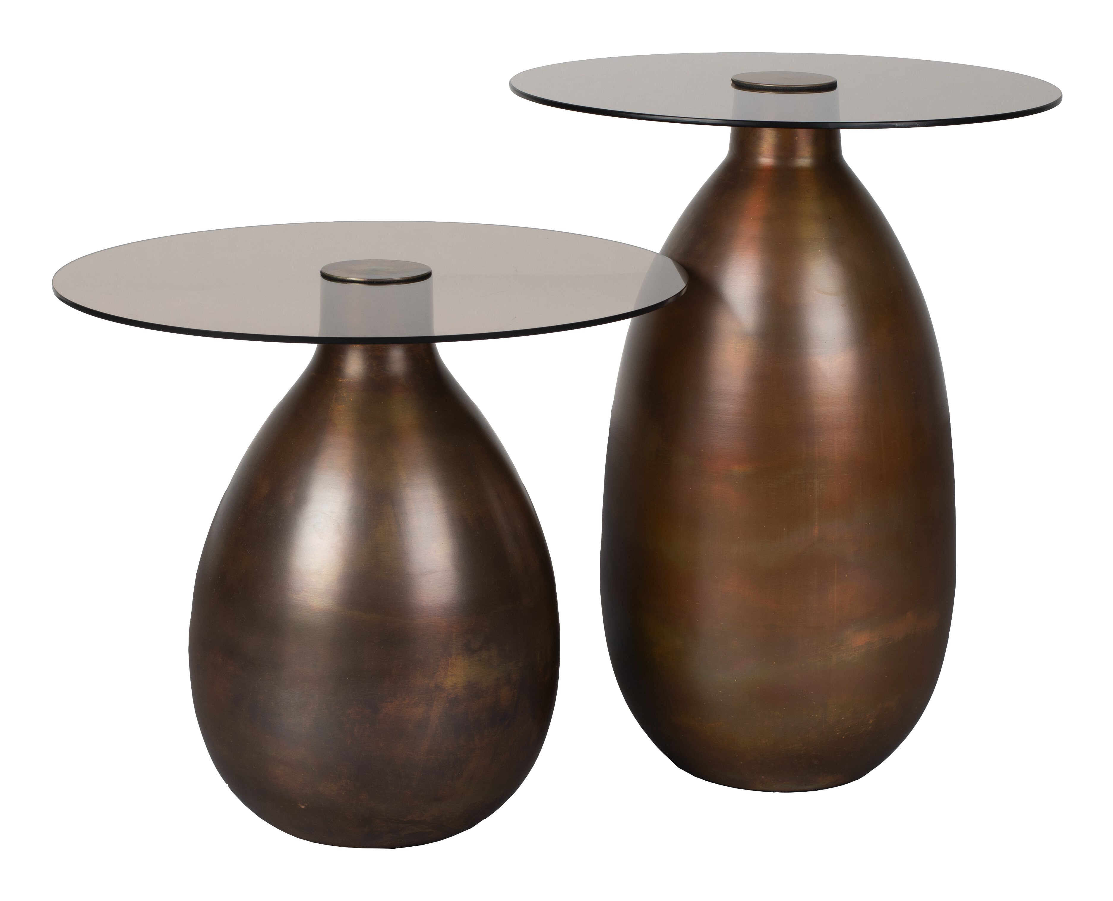 Dutchbone Ronde Bijzettafel Selene Glas, Set van 2 stuks - Bruin