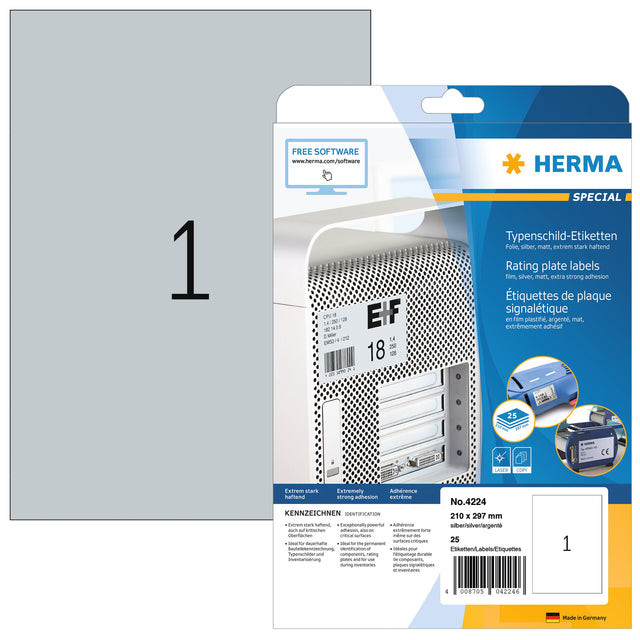 Etiket HERMA 4224 210x297mm weerbestendig zilver 25stuks | Blister a 25 vel