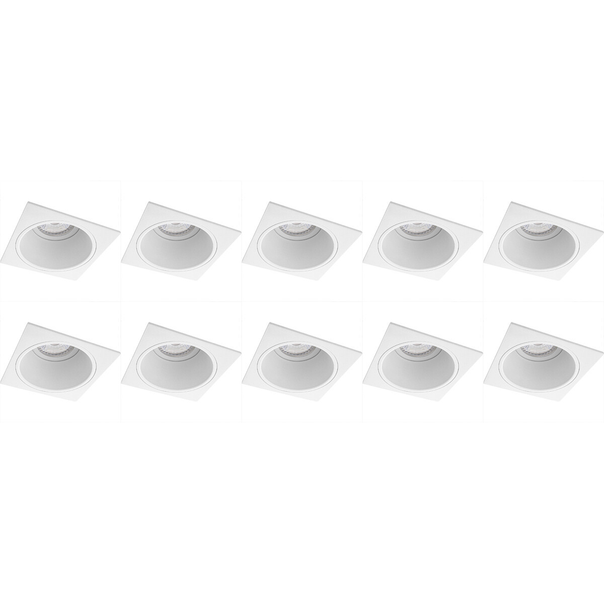 Spot Armatuur 10 Pack - Pragmi Minko Pro - GU10 Inbouwspot - Vierkant - Wit - Aluminium - Verdiept - 90mm