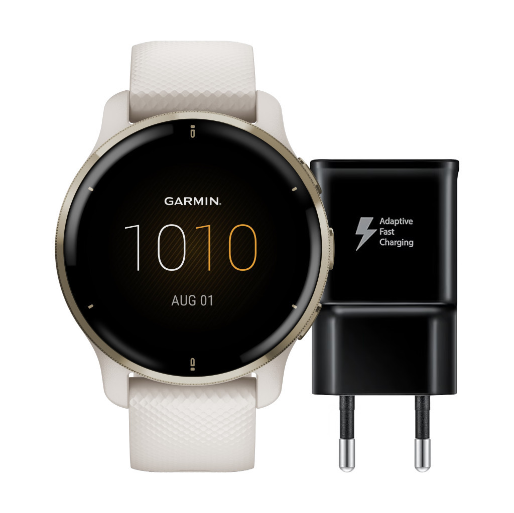 Garmin Venu 2 Plus Wit + Samsung Adaptive Fast Charging Oplader met Usb A Poort 15W