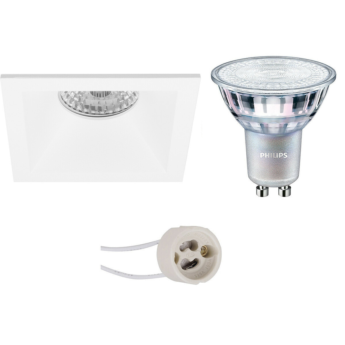 LED Spot Set - Pragmi Pollon Pro - GU10 Fitting - Inbouw Vierkant - Mat Wit - Verdiept - 82mm - Philips - MASTER 927 36D VLE - 4.9W - Warm Wit 2200K-2700K - DimTone Dimbaar