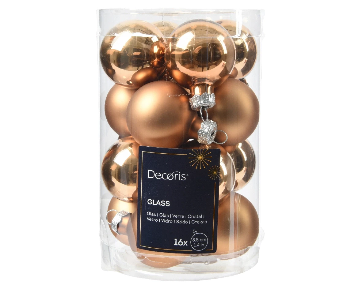 Decoris kerstballen set glas 16st pecannoot bruin 3,5cm