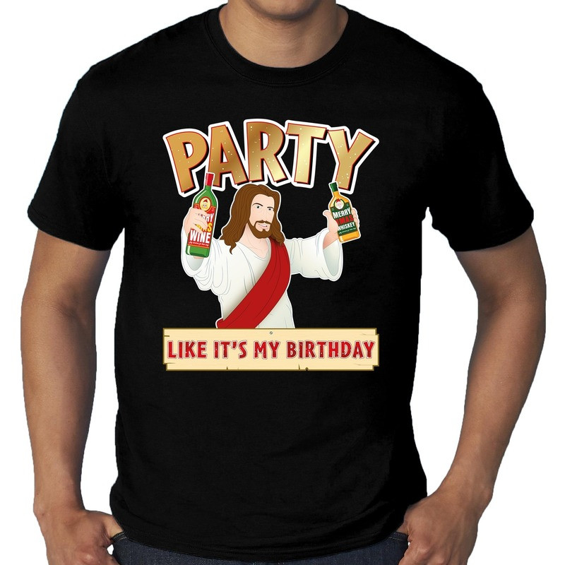 Grote maten foute kerst t-shirt zwart met party Jezus voor heren