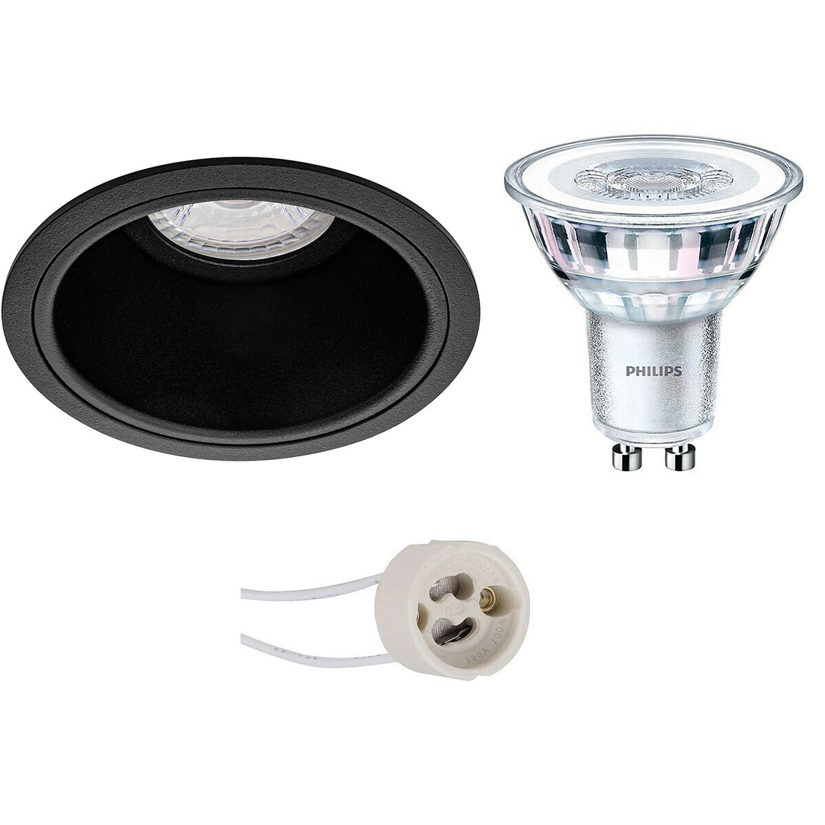 LED Spot Set - Pragmi Minko Pro - GU10 Fitting - Inbouw Rond - Mat Zwart - Verdiept - Ø90mm - Philips - CorePro 830 36D - 5W - Warm Wit 3000K - Dimbaar