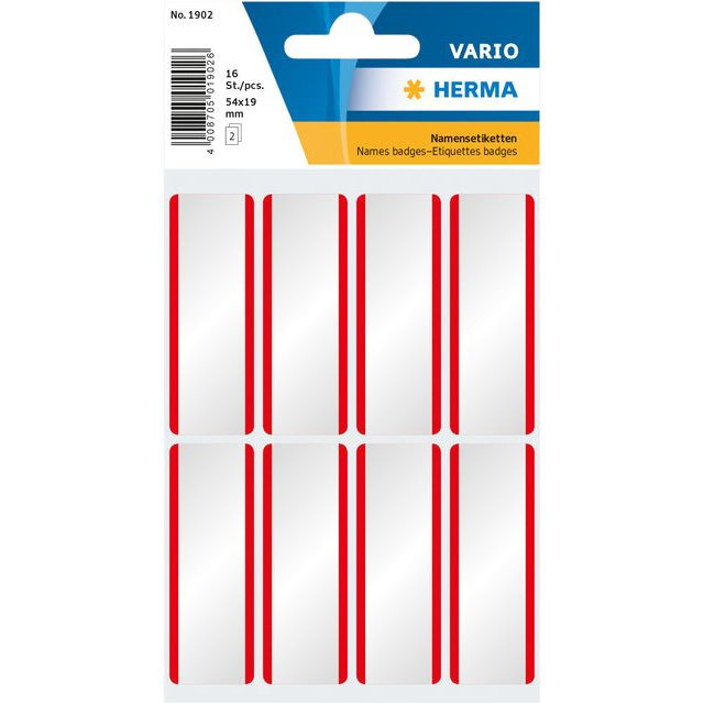 Etiket HERMA 1902 54x19mm naametiket wit rood zijde 16stuks