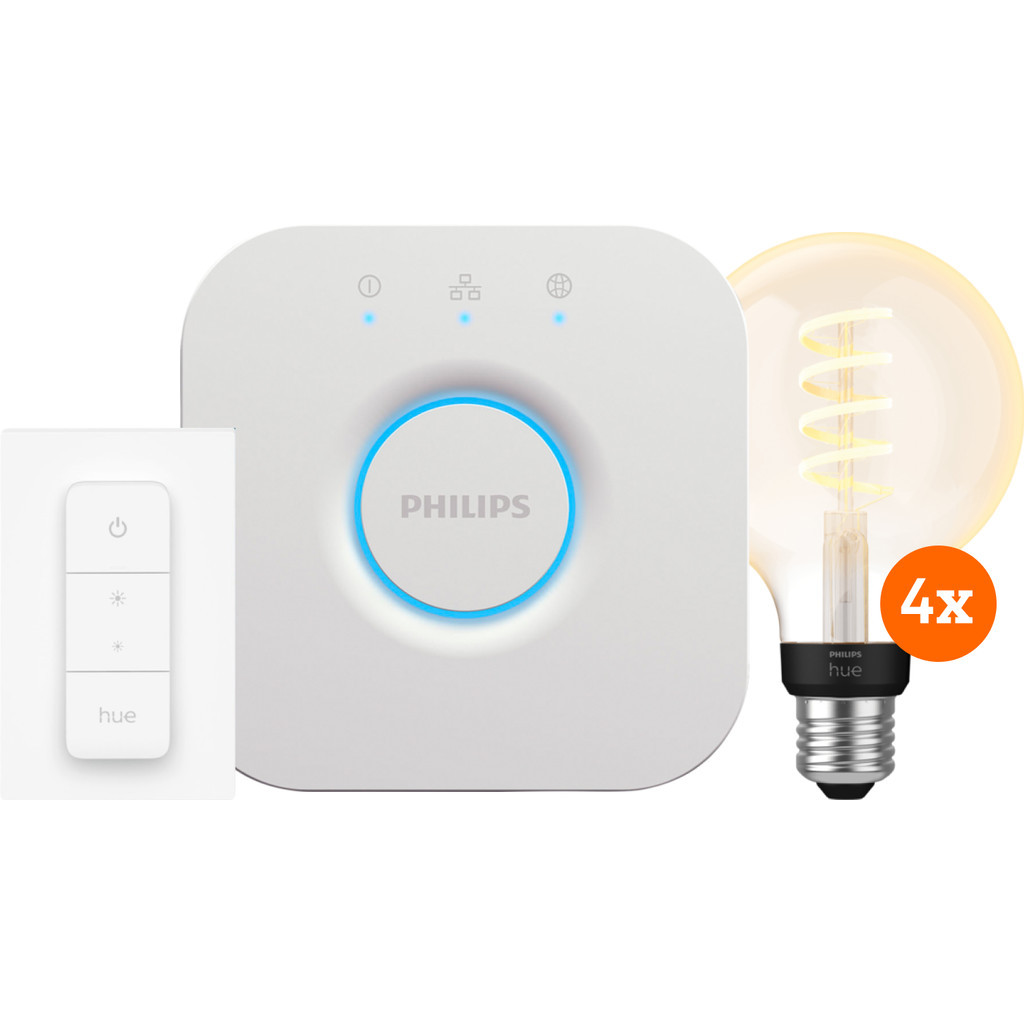 Philips Hue Filament White Ambiance Globe 4-Pack Startpakket