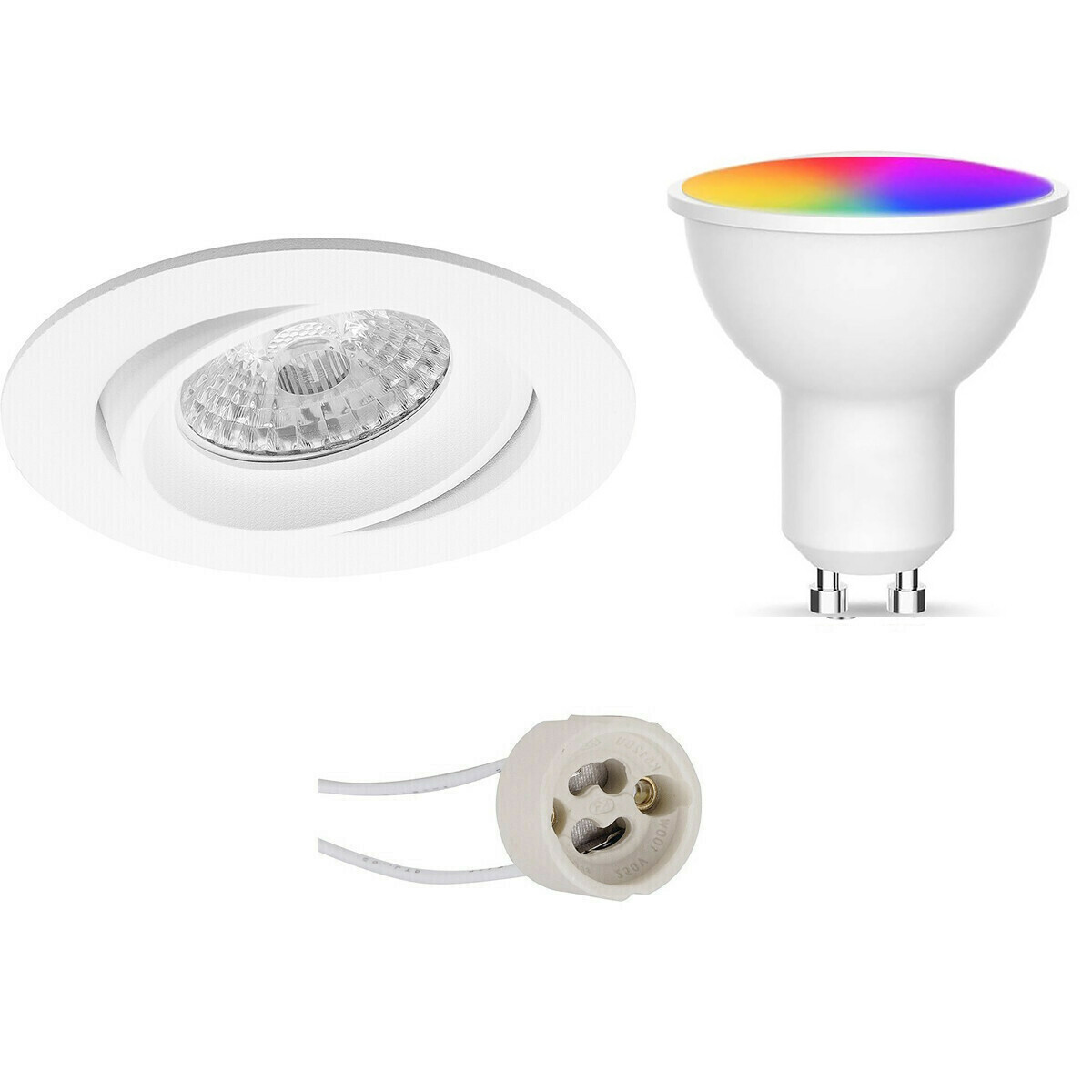 LED Spot Set GU10 - Facto - Smart LED - Wifi LED - Slimme LED - 5W - RGB+CCT - Aanpasbare Kleur - Dimbaar - Pragmi Delton Pro - Inbouw Rond - Mat Wit - Kantelbaar - Ø82mm