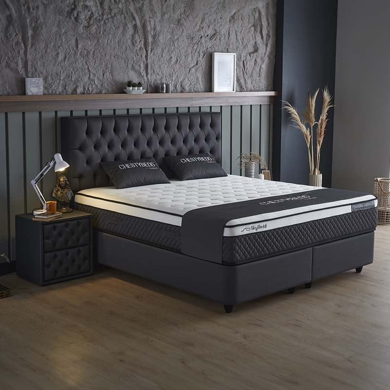 2-Persoons Boxspring met opbergruimte Chestybedd - Antraciet 160x200 cm - Pocketvering - Inclusief Topper - Dekbed-Discounter.nl