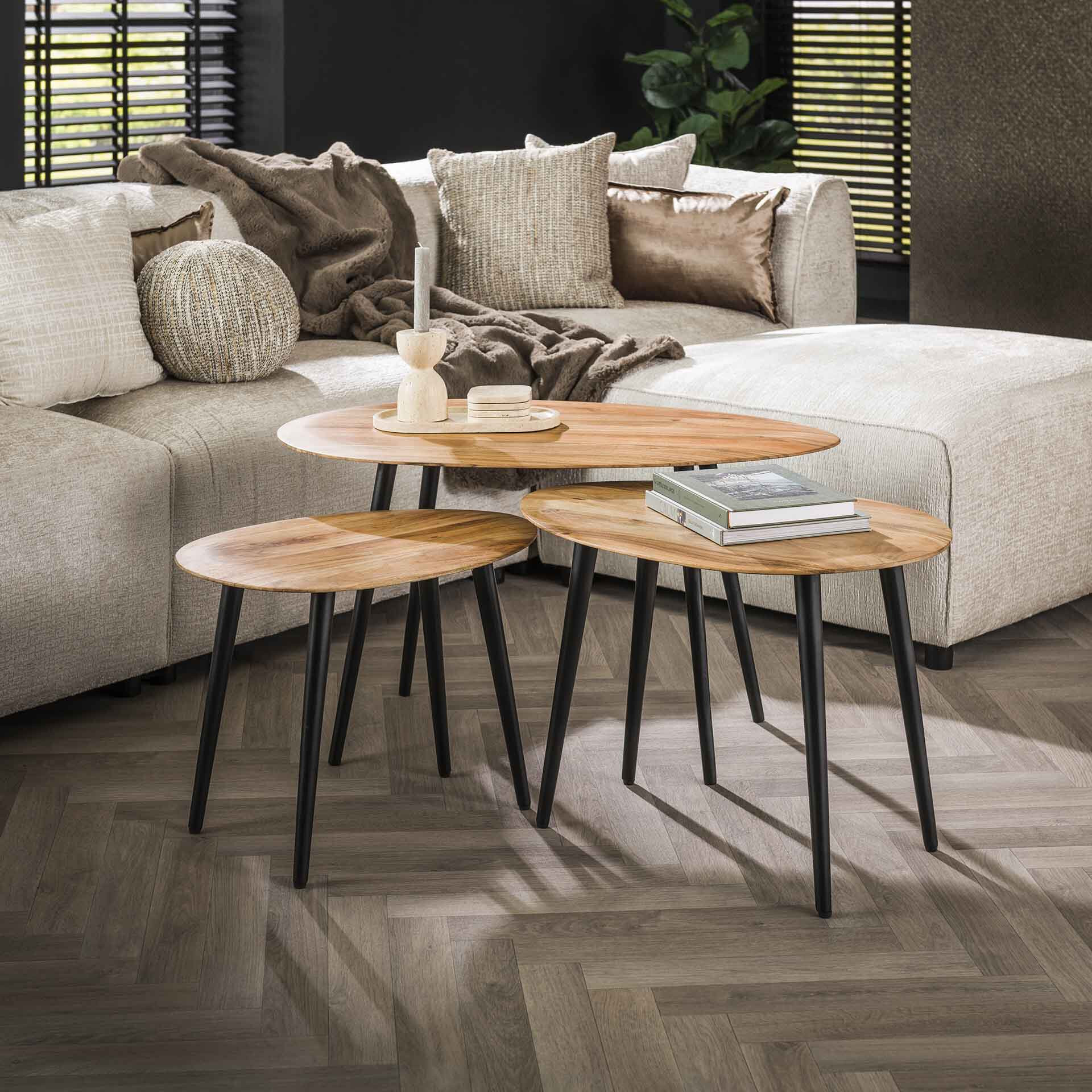 LifestyleFurn Organische Salontafel Lyda Acacia, Set van 3 stuks - Massief acacia naturel