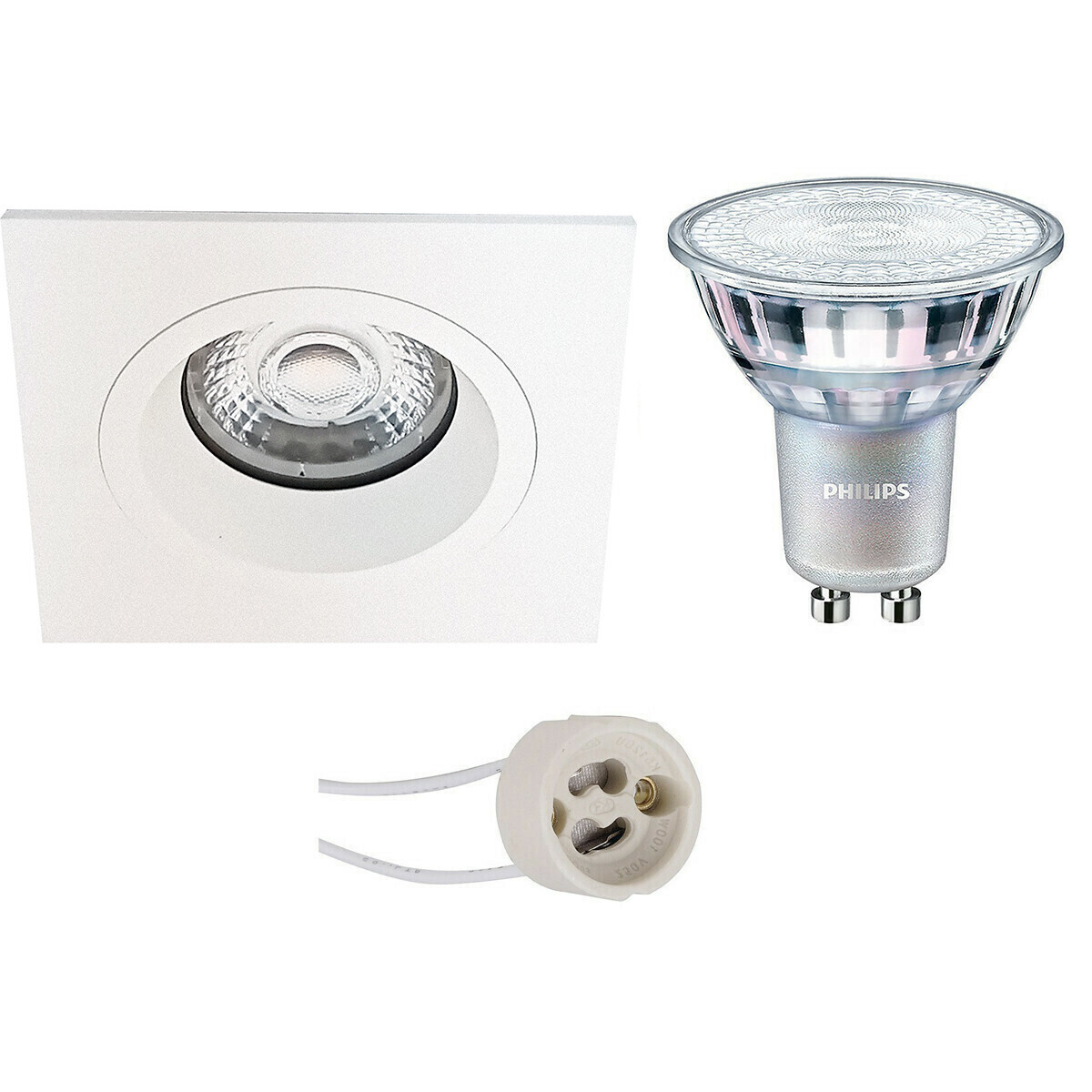 LED Spot Set - Pragmi Rodos Pro - GU10 Fitting - Inbouw Vierkant - Mat Wit - 93mm - Philips - MASTER 927 36D VLE - 4.9W - Warm Wit 2200K-2700K - DimTone Dimbaar