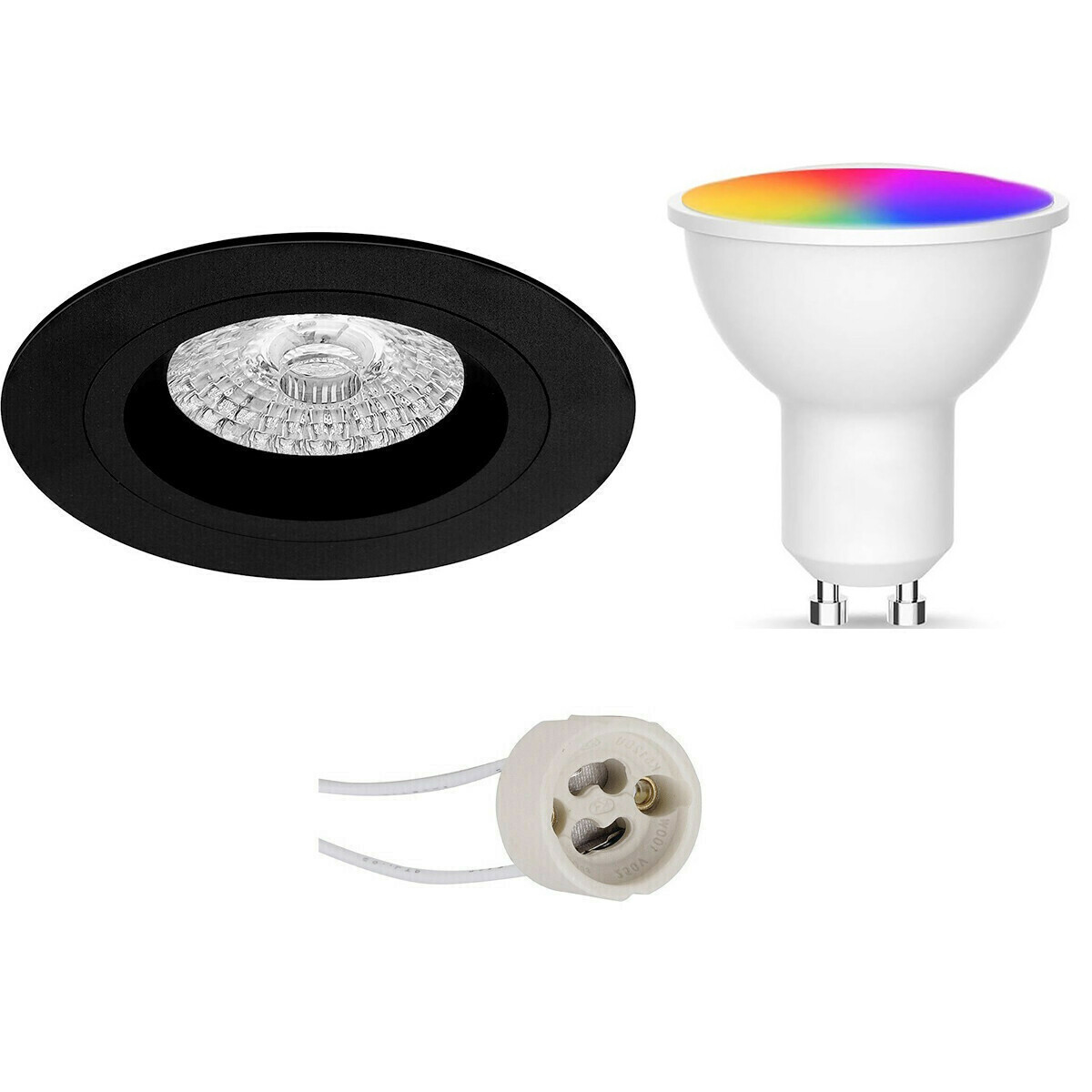 LED Spot Set GU10 - Facto - Smart LED - Wifi LED - Slimme LED - 5W - RGB+CCT - Aanpasbare Kleur - Dimbaar - Pragmi Rodos Pro - Inbouw Rond - Mat Zwart - Ø93mm