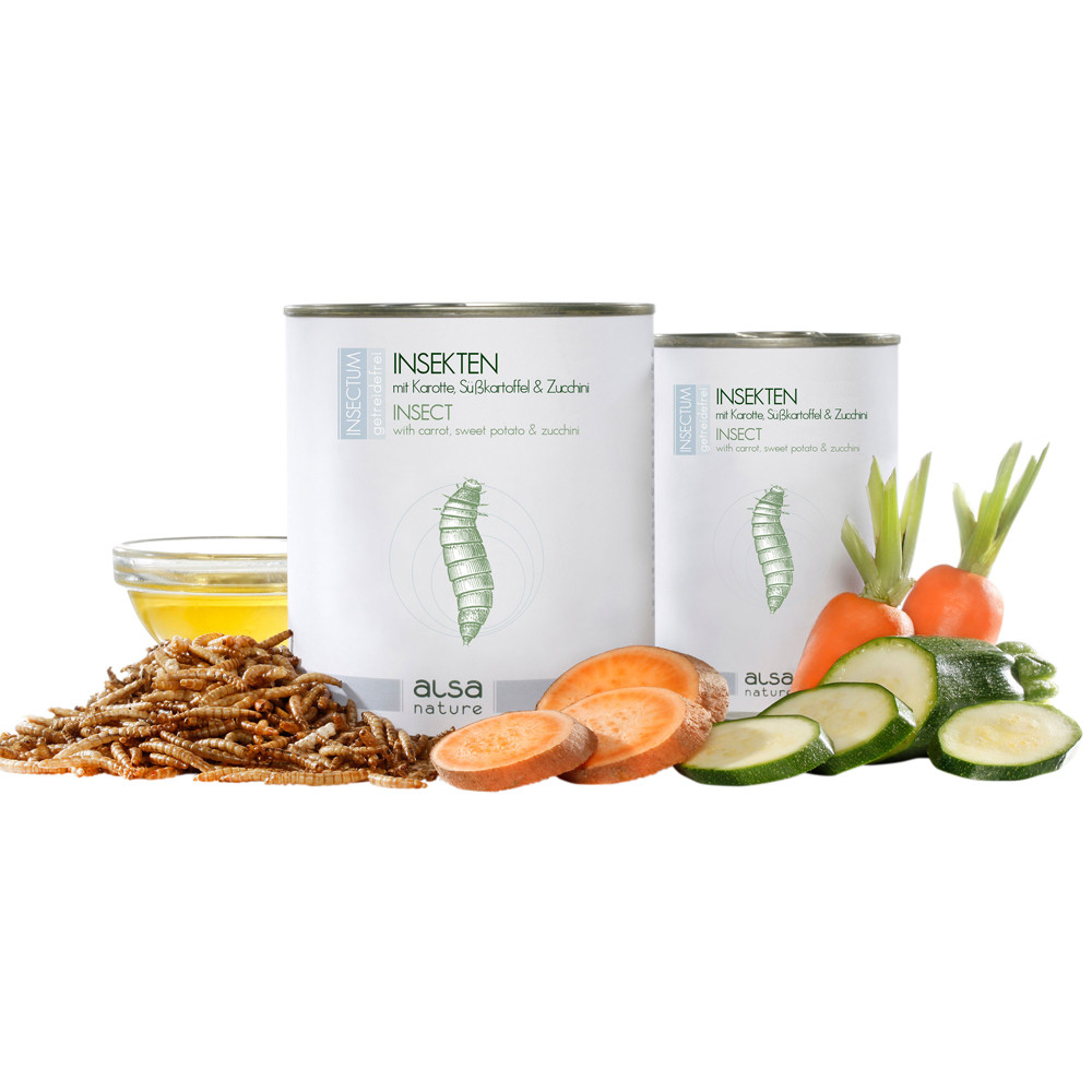 alsa-nature INSECTUM Insecten met wortel, zoete aardappel & courgette, 375 g, Aantal: 12 x 375 g